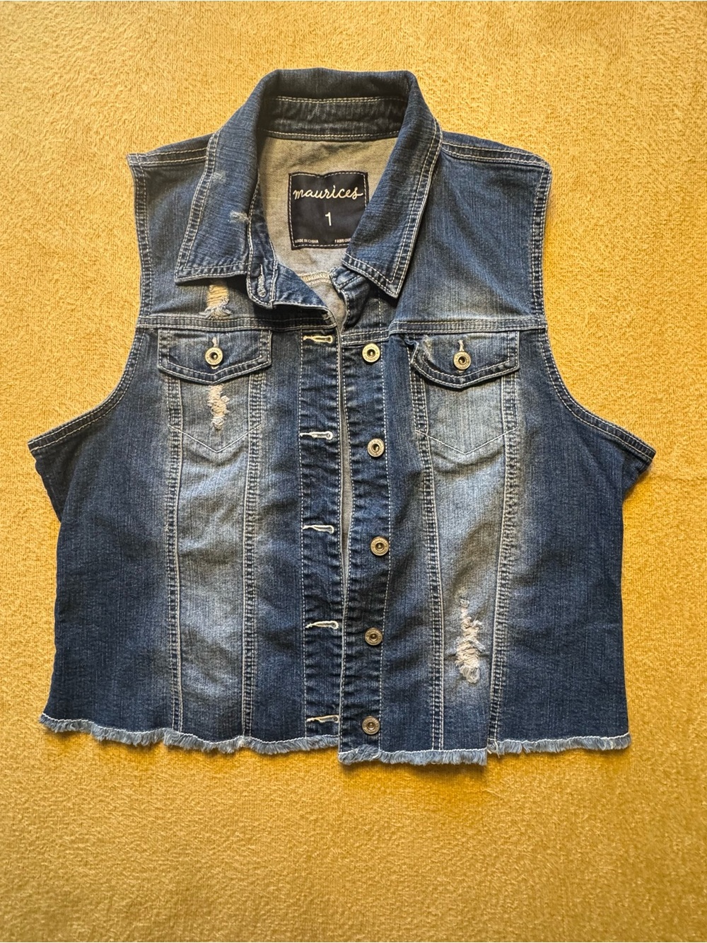 Maurices Blue Distressed Denim Vest